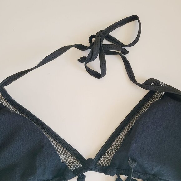 Women's Swimwear Black Bikini Set With Pom Pom Trim & Mesh Detail Size XL - Picture 4 of 10